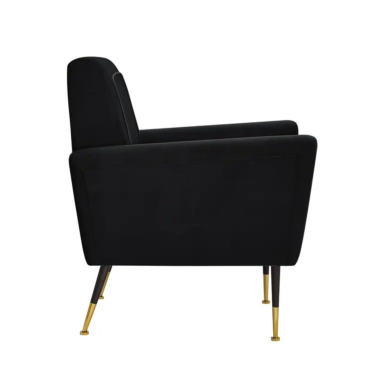 32" Black And Black And Gold Velvet Arm Chair