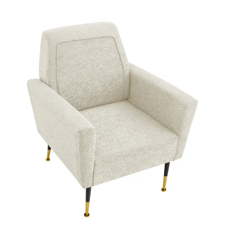 32" Beige And Black And Gold Linen Arm Chair