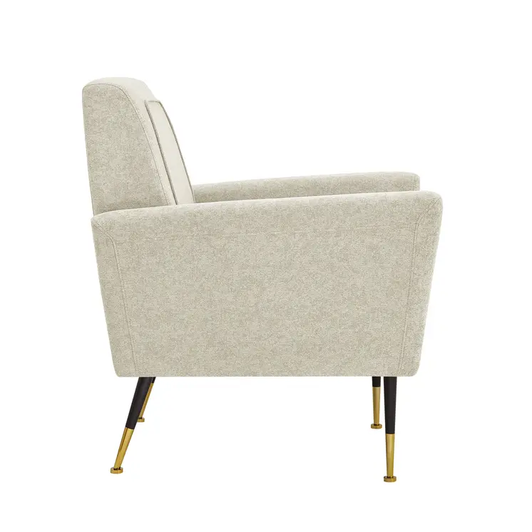 32" Beige And Black And Gold Linen Arm Chair