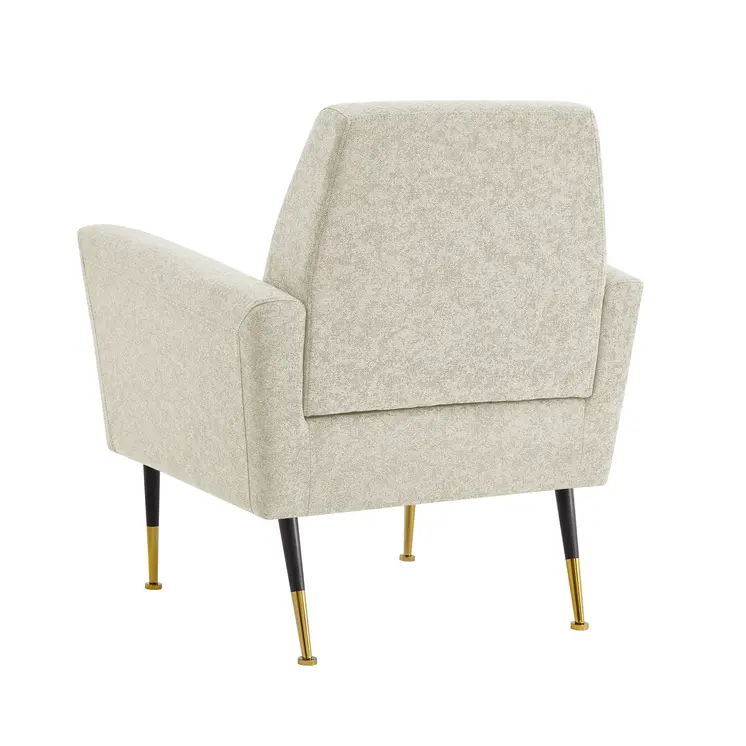 32" Beige And Black And Gold Linen Arm Chair