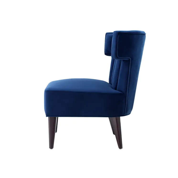 30" Navy Blue And Black Velvet Tufted Wingback Chair