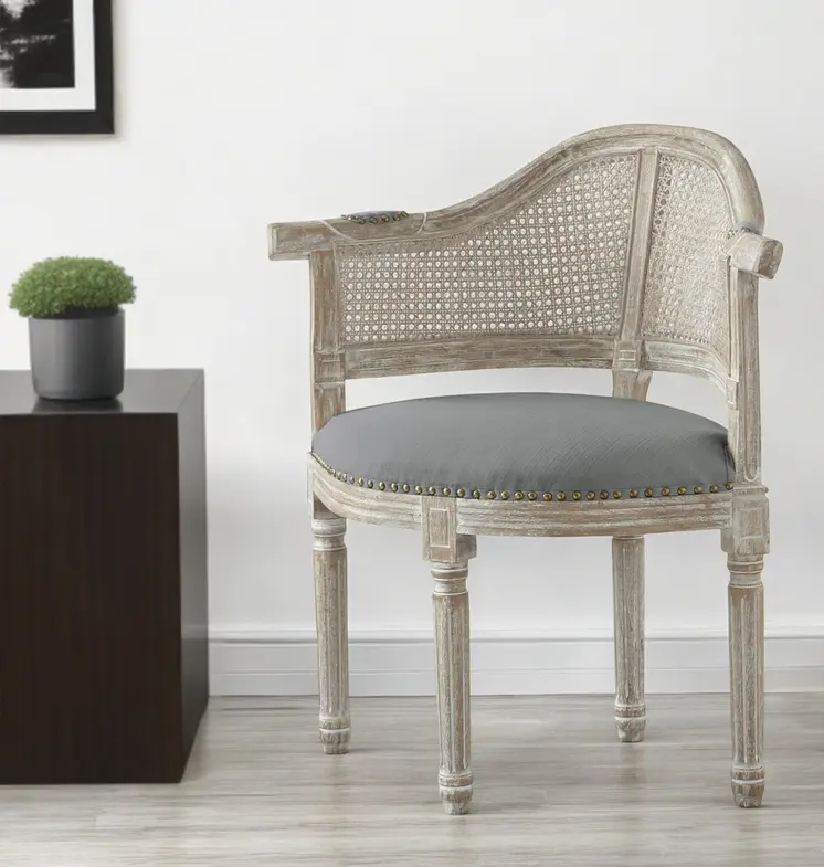 24" Gray and Beige Linen Arm Chair