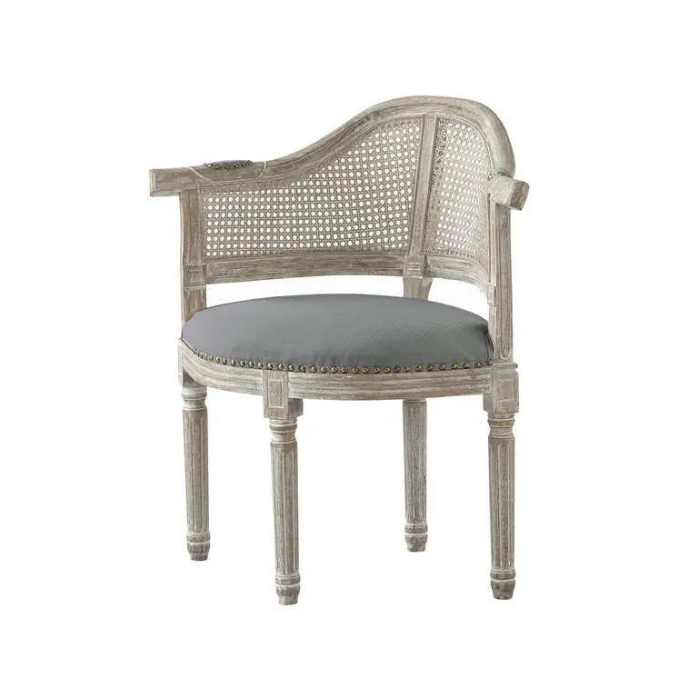 24" Gray and Beige Linen Arm Chair