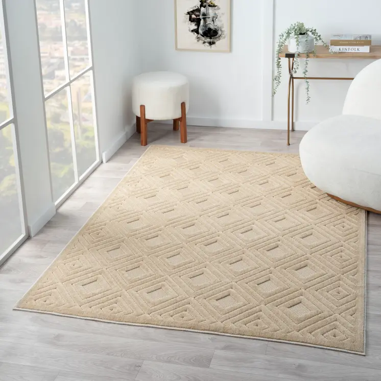 5' X 7' Beige Geometric Area Rug
