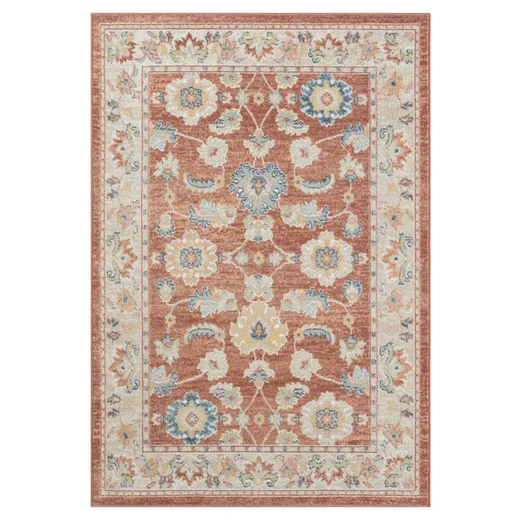 4' X 6' Red and Ivory Oriental Power Loom Area Rug
