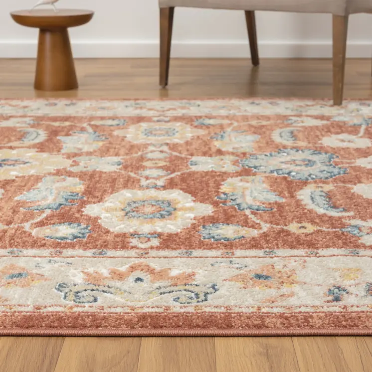 4' X 6' Red and Ivory Oriental Power Loom Area Rug
