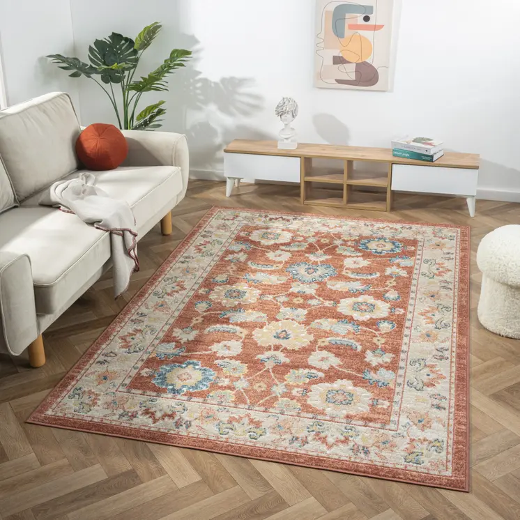 5' X 7' Red Abstract Area Rug