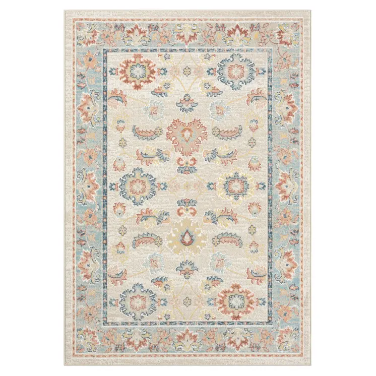 4' X 6' Blue and Ivory Oriental Power Loom Area Rug