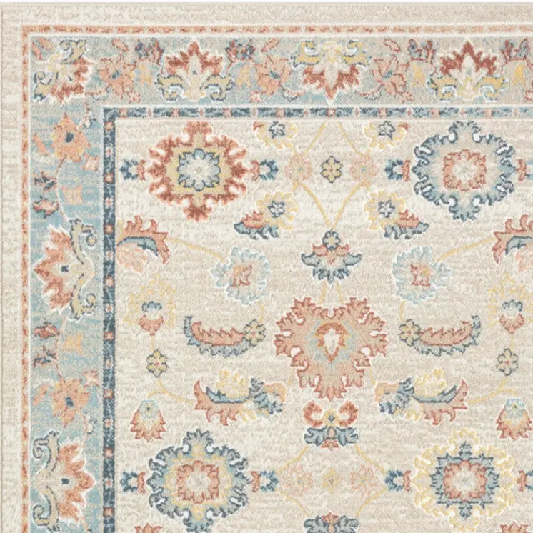 4' X 6' Blue and Ivory Oriental Power Loom Area Rug
