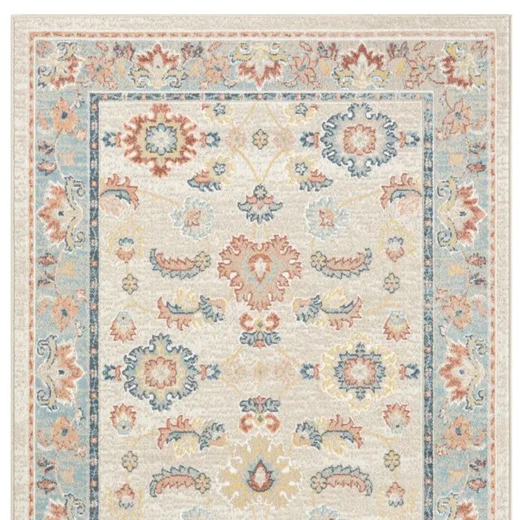4' X 6' Blue and Ivory Oriental Power Loom Area Rug