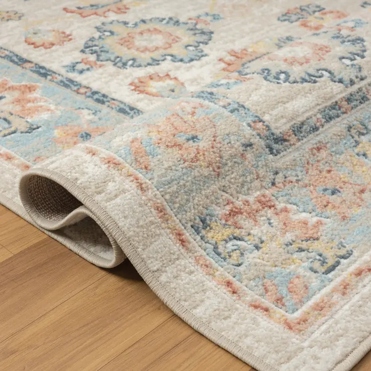 4' X 6' Blue and Ivory Oriental Power Loom Area Rug