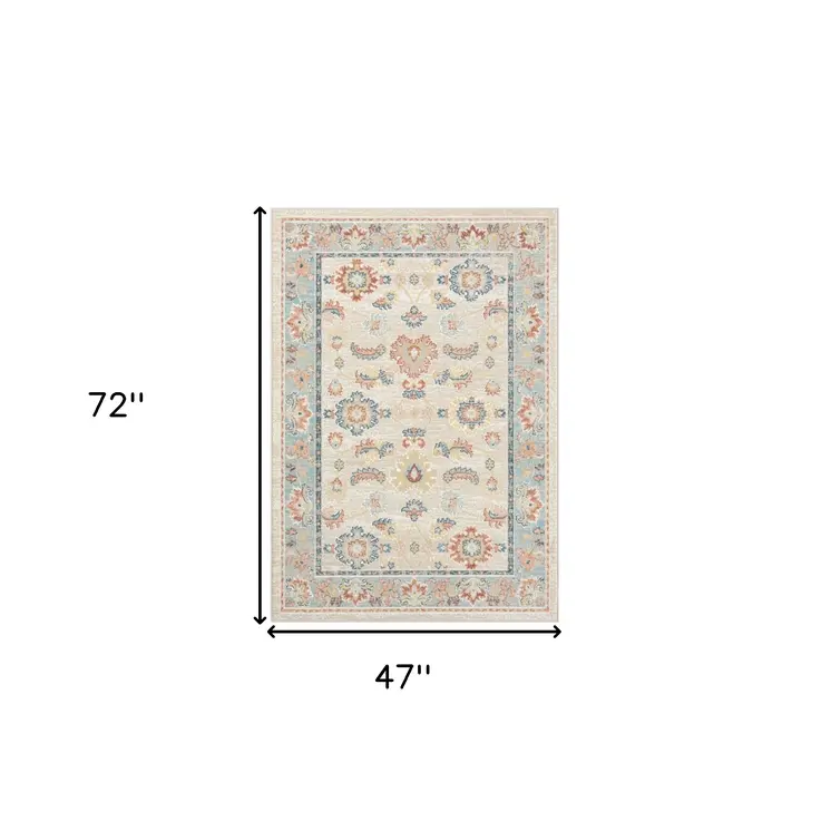 4' X 6' Blue and Ivory Oriental Power Loom Area Rug