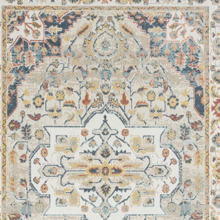 4' X 6' Ivory and Blue Oriental Power Loom Area Rug