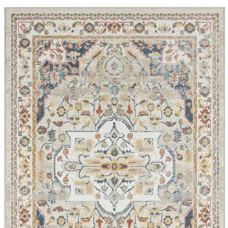 4' X 6' Ivory and Blue Oriental Power Loom Area Rug