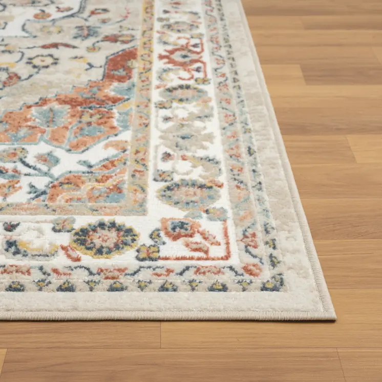 4' X 6' Ivory and Red Oriental Power Loom Area Rug