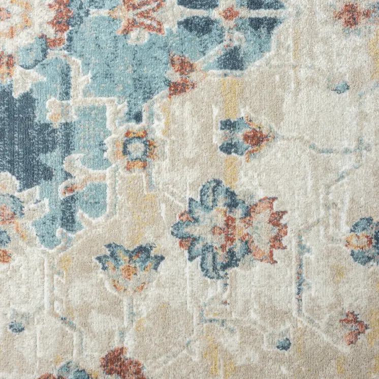 4' X 6' Ivory and Blue Medallion Power Loom Area Rug
