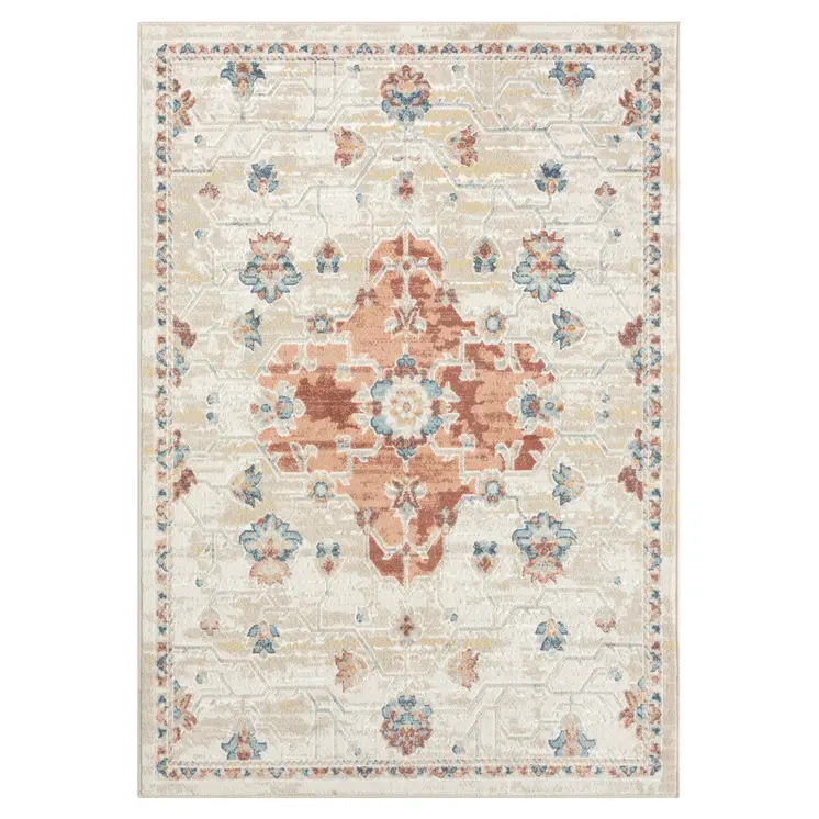 4' X 6' Ivory and Red Medallion Power Loom Area Rug