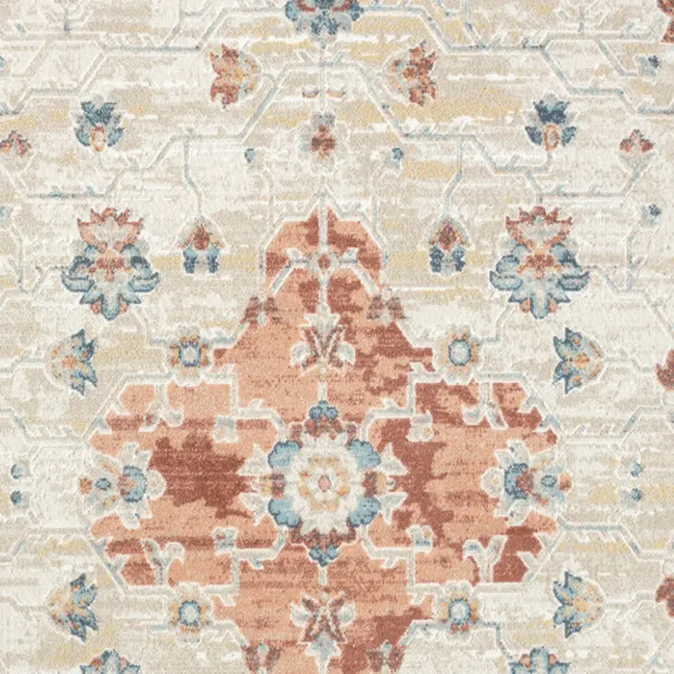 4' X 6' Ivory and Red Medallion Power Loom Area Rug