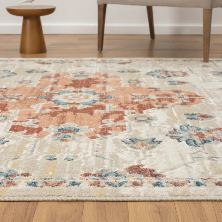 4' X 6' Ivory and Red Medallion Power Loom Area Rug
