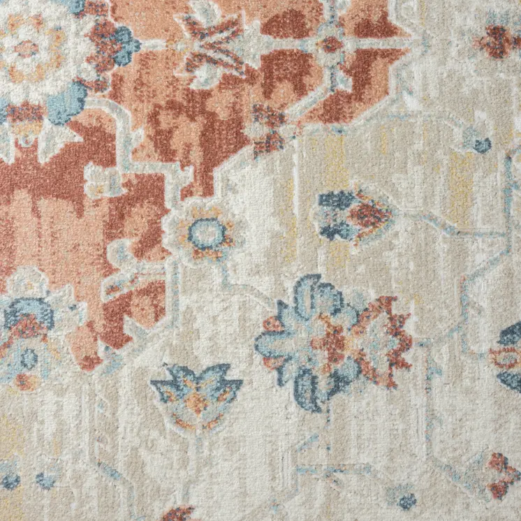 4' X 6' Ivory and Red Medallion Power Loom Area Rug