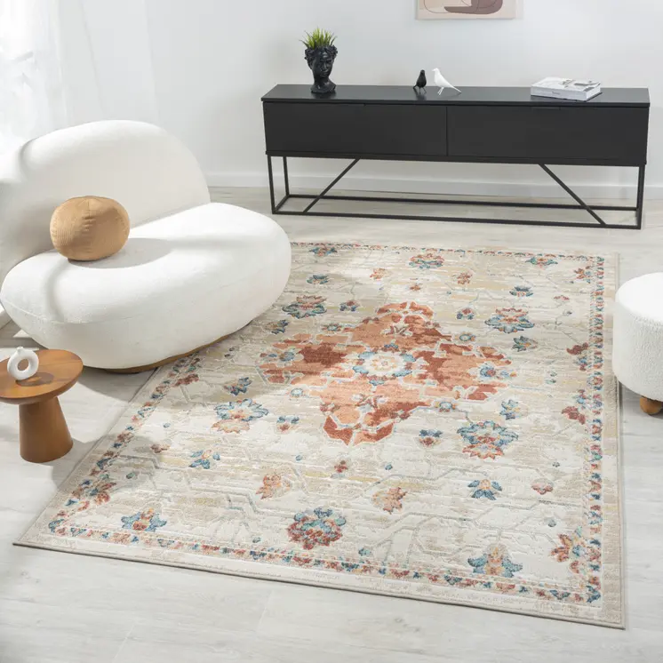 5' X 7' Ivory Medallion Area Rug