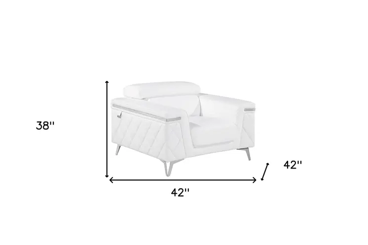 42" White And Silver Top Grain Leather Club Chair