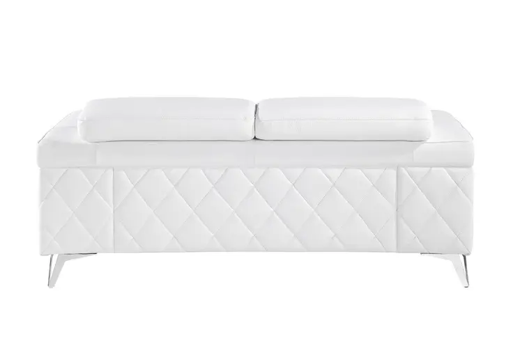 70" White And Silver Metallic Top Grain Leather Loveseat