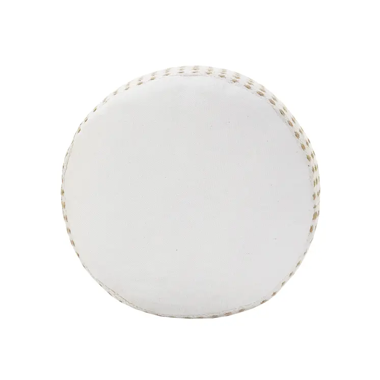 18" White Jute Blend Round Geometric Pouf Ottoman