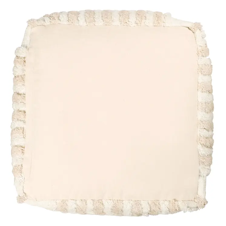 18" Beige Cotton Cube Striped Pouf Ottoman