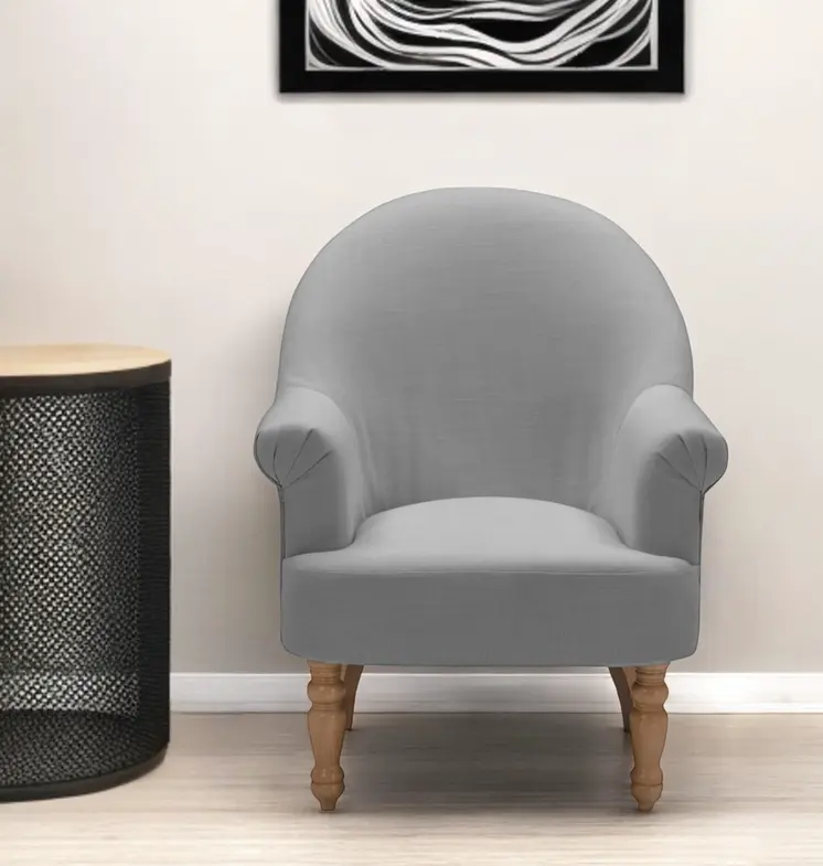 33" Gray And Brown Linen Arm Chair