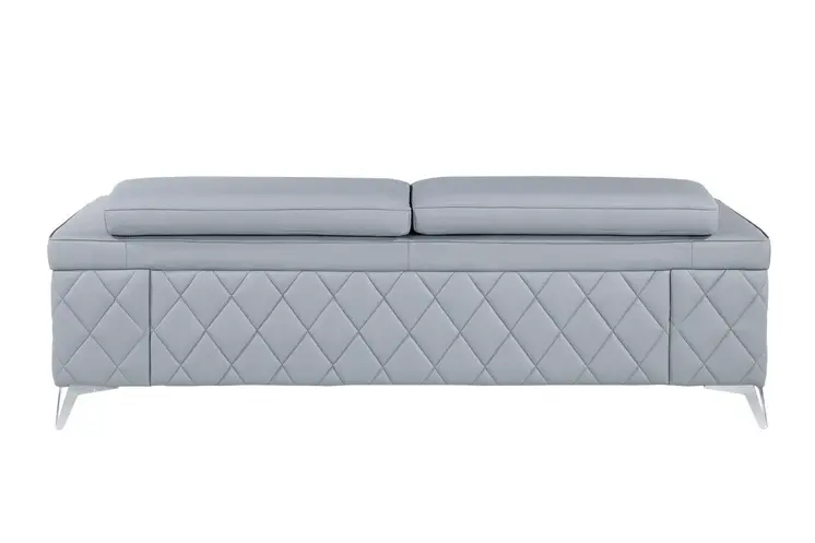 89" Light Blue Italian Leather Sofa With Silver Legs