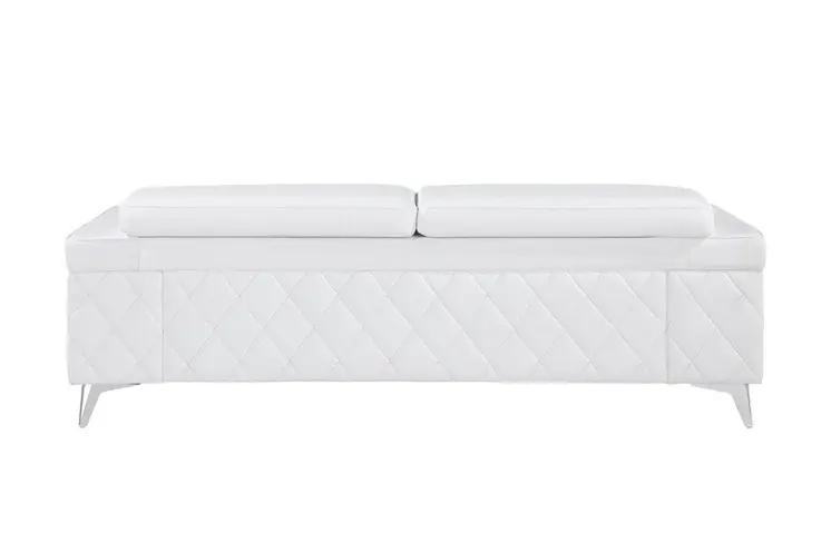 89" White Italian Leather Sofa With Silver Legs