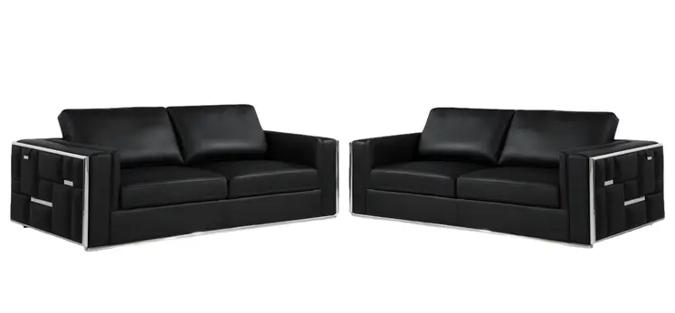 Two Piece Indoor Black Italian Leather Four Person Seating Set