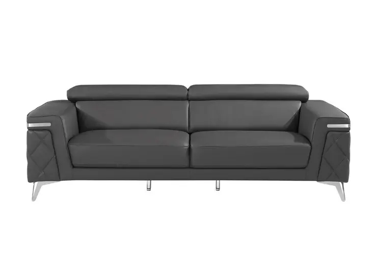 Three Piece Gray Top Grain Leather Five Person Seating Set