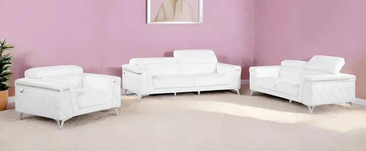 White Top Grain Leather Five Person Seating Set
