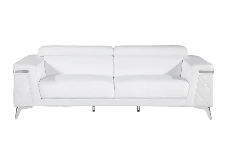 Two Piece Indoor White Italian Leather Five Person Seating Set