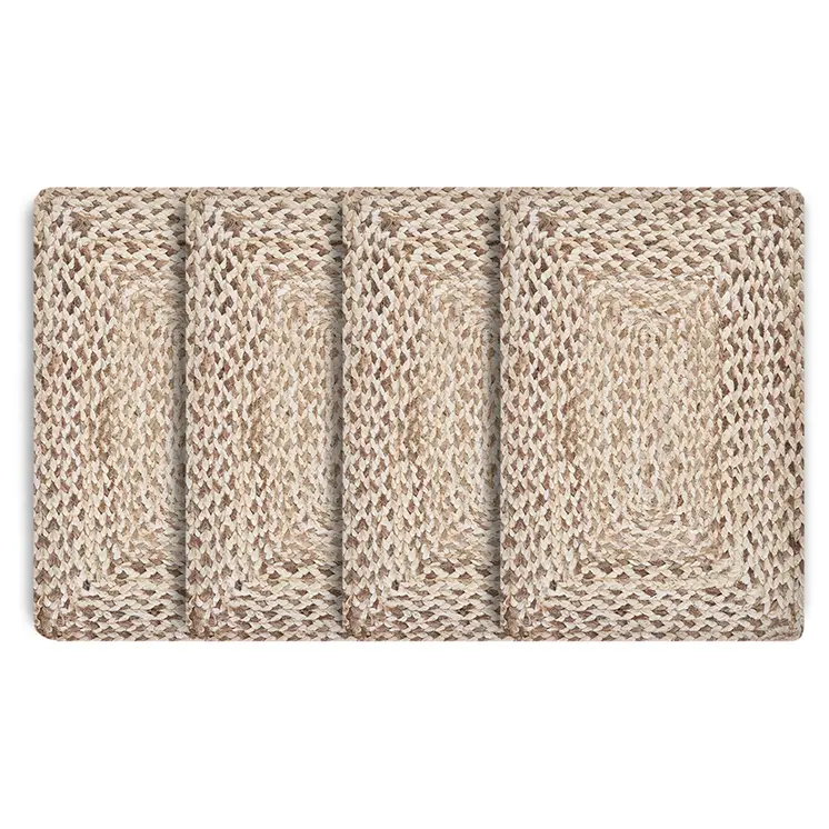 15" Set of Four Ivory And Natural Jute Square Placemats