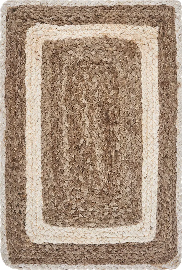 19" Set of Four Natural And Ivory Geometric Braided Jute Placemats