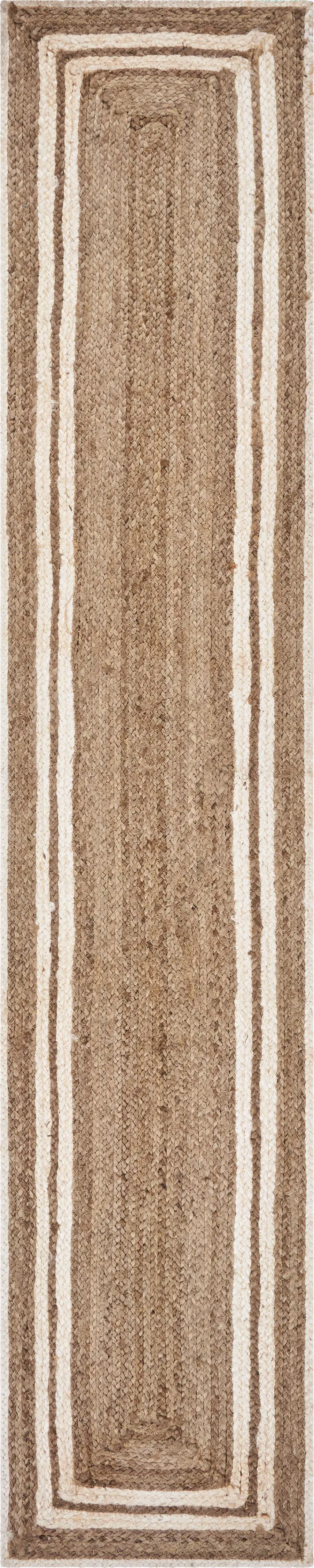 80" Natural And Cream Geometric Bordered Jute Table Runner