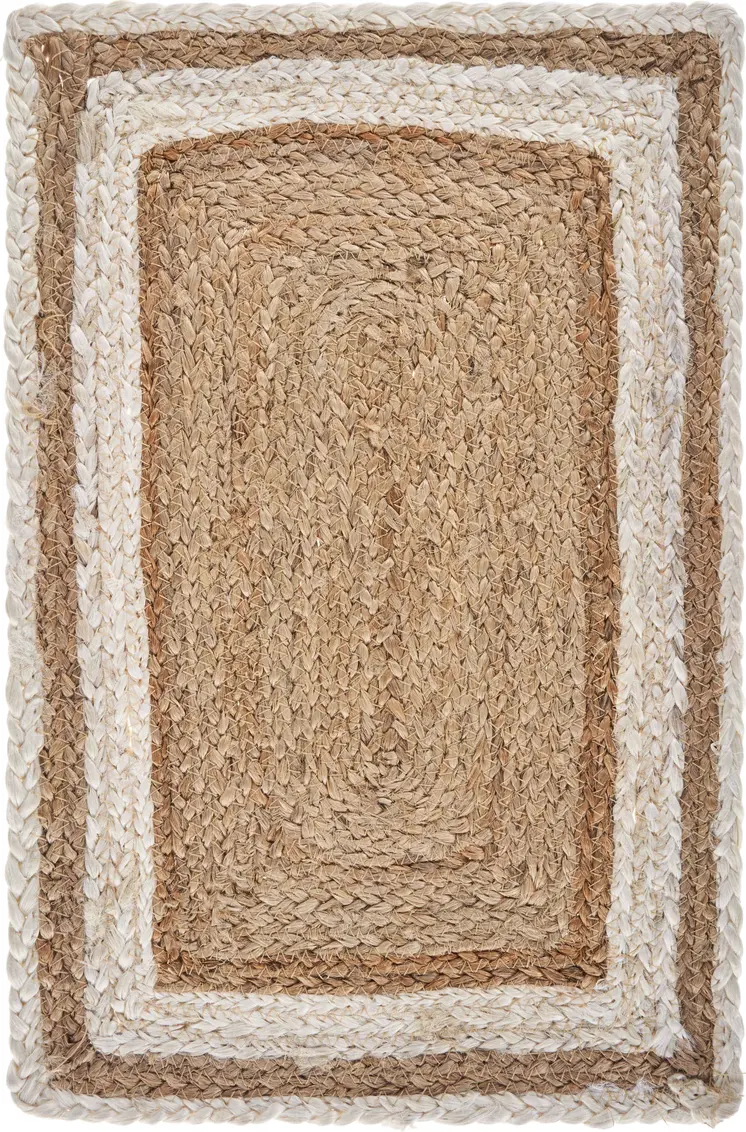 19" Set of Four Natural And Cream Geometric Border Jute Placemats