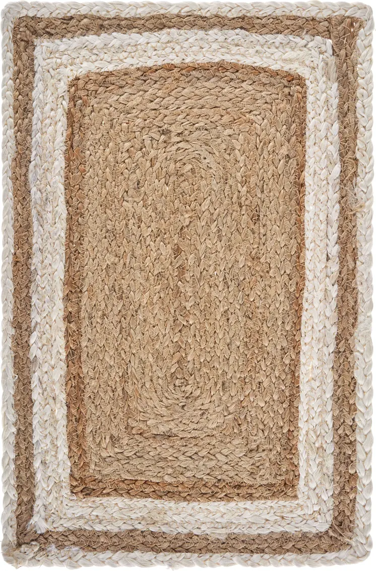 19" Set of Four Natural And Cream Geometric Border Jute Placemats
