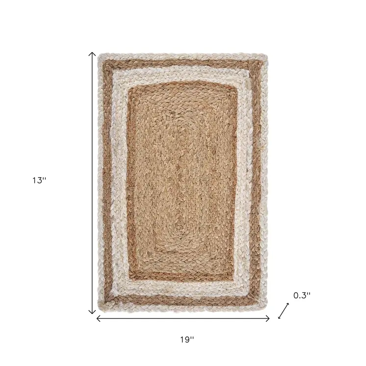 19" Set of Four Natural And Cream Geometric Border Jute Placemats