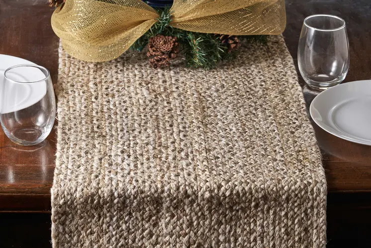 80" Brown Ivory And Natural Braided Jute Table Runner