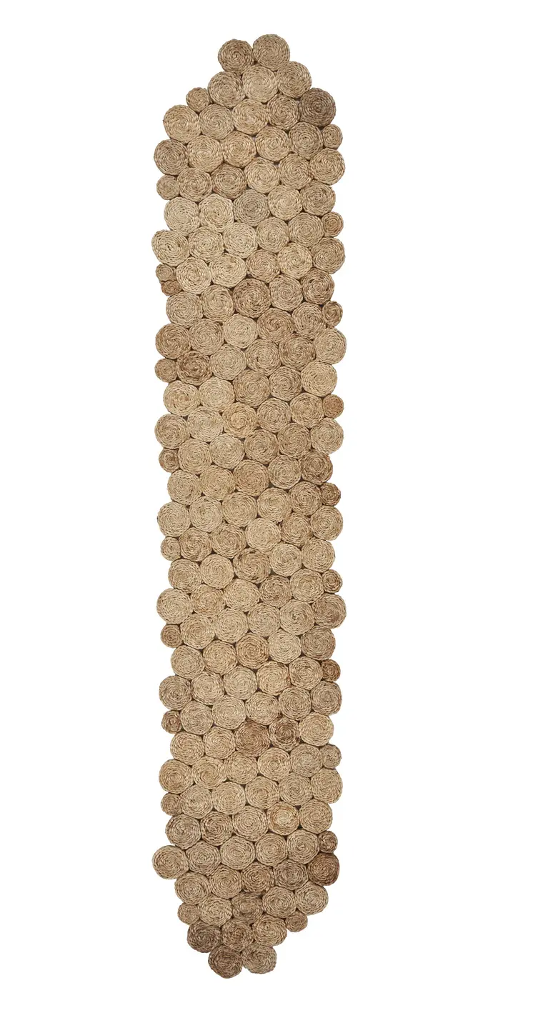 80" Natural Geometric Circles Scalloped Shape Jute Table Runner