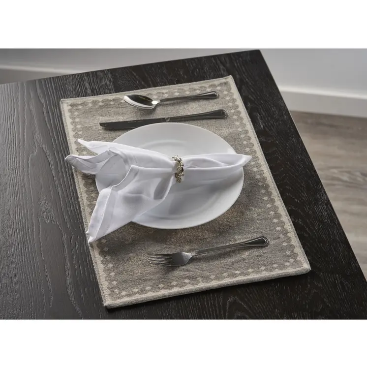19" Set of Four Gray And Cream Geometric Medallion Cotton Placemats
