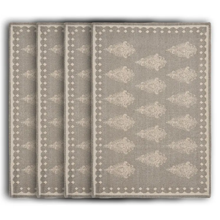 19" Set of Four Gray And Cream Geometric Medallion Cotton Placemats