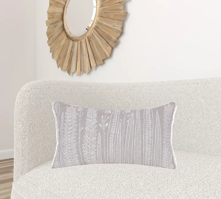 Natural and Ivory Throw Pillow with Embroidery