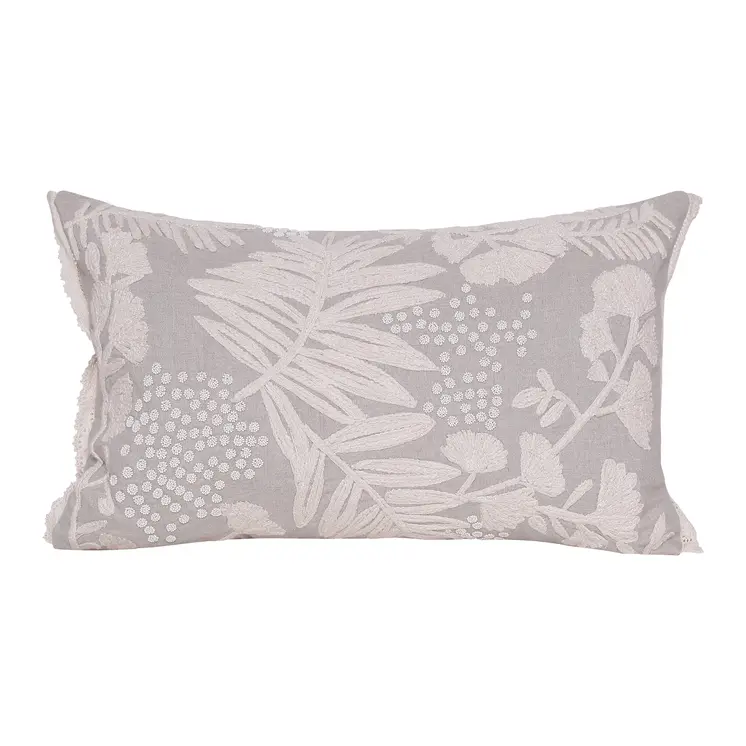 Natural and Ivory Throw Pillow with Embroidery