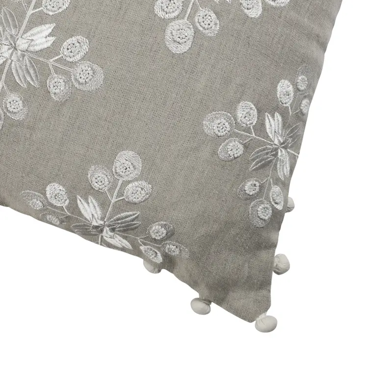 20" Beige and Ivory Throw Pillow with Embroidery