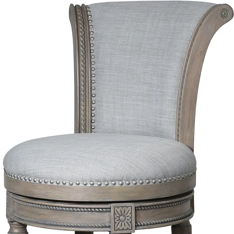 30" Gray Solid Wood and Linen Bar Height Swivel Bar Chair